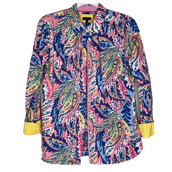 Talbots Pink Blue Paisley Print Button-up Blouse Top, Size Small, Color-block - Picture 3 of 8